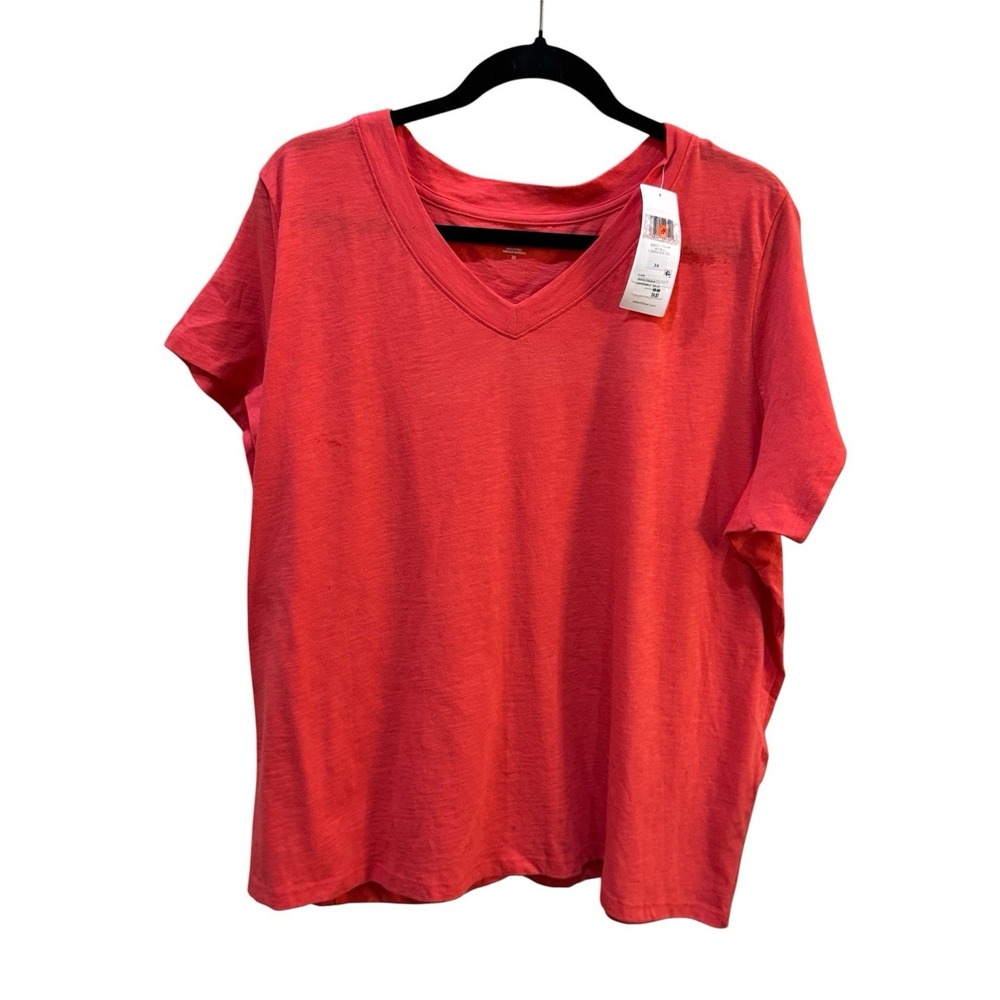 Eileen Fisher Short Sleeve V-Neck Tee Shirt Organic Cotton Size 3X Watermelon